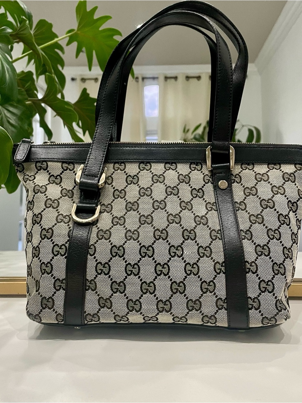 Gucci Black & Beige GG Canvas Tote Bag